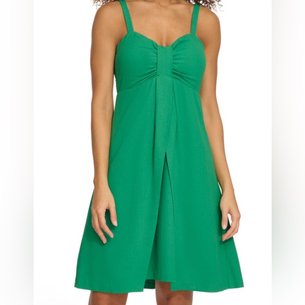 Kensie Green Solid A-Line Minidress (with pockets!)